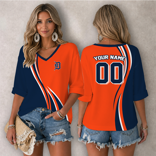 [FLASH SALE] NEW CUSTOMIZED MLB16 DTS DETROIT TIGERS WOMEN'S HEART V-NECK LONG SLEEVE SHIRT