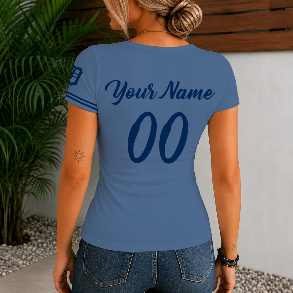 [FLASH SALE] NEW CUSTOMIZED MLB16 DTS DETROIT TIGERS WOMEN'S SHORT SLEEVE HENLEY T-SHIRT