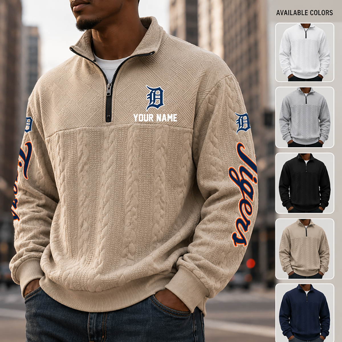 [FLASH SALE] NEW CUSTOMIZED MLB16 DTS DETROIT TIGERS MULTICOLOR QUARTER-ZIP SWEATSHIRT