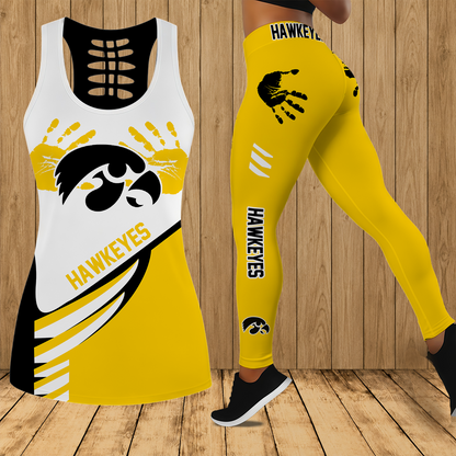 [FAN FAVORITE] NEW CUSTOMIZED NCAA MAM16 IWH IOWA HAWKEYES STRAPPY HOLLOW TANK TOP & LEGGINGS SET