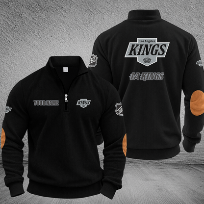 [SUPER SALE] NEW CUSTOMIZED NHL16 LAK LOS ANGELES KINGS MULTICOLOR STRIPED QUATER ZIP SWEATSHIRT