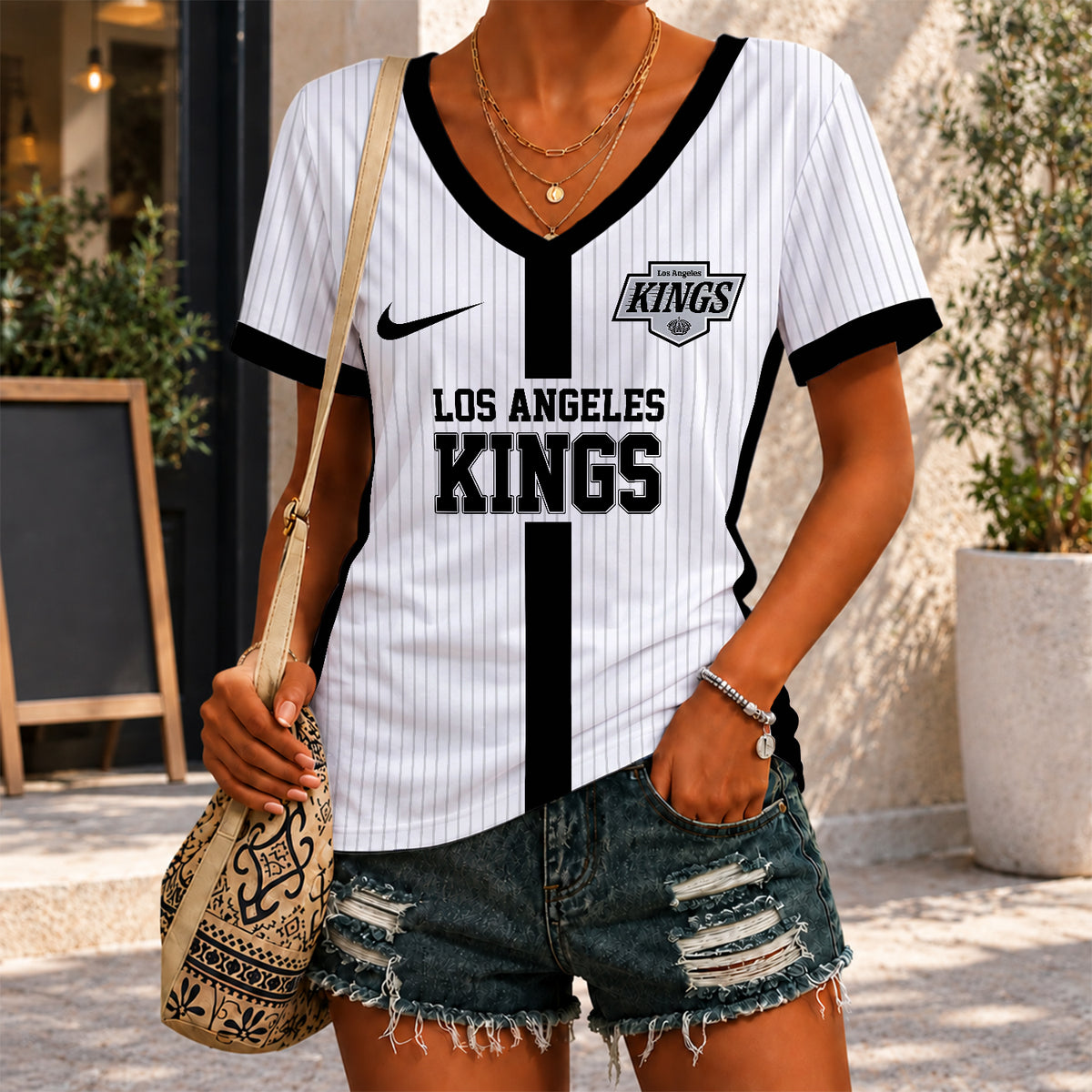 [SUPER SALE] NEW CUSTOMIZED NHL16 LAK LOS ANGELES KINGS V-NECK FEMALE SHIRT