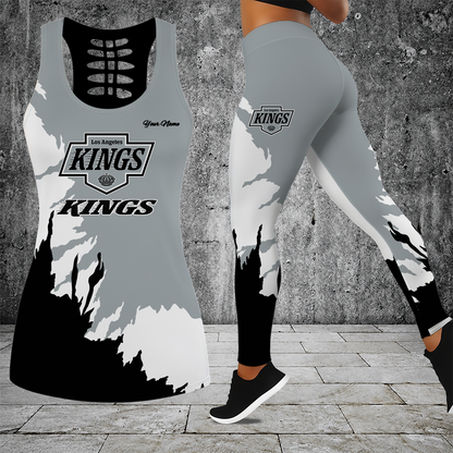 [SUPER SALE] NEW CUSTOMIZED NHL16 LAK LOS ANGELES KINGS HOLLOW TANK TOP & LEGGINGS SET