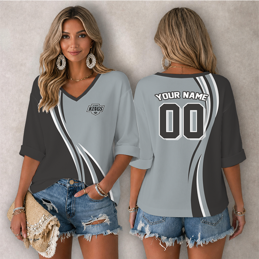 [SUPER SALE] NEW CUSTOMIZED NHL16 LAK LOS ANGELES KINGS WOMEN'S HEART V-NECK LONG SLEEVE SHIRT