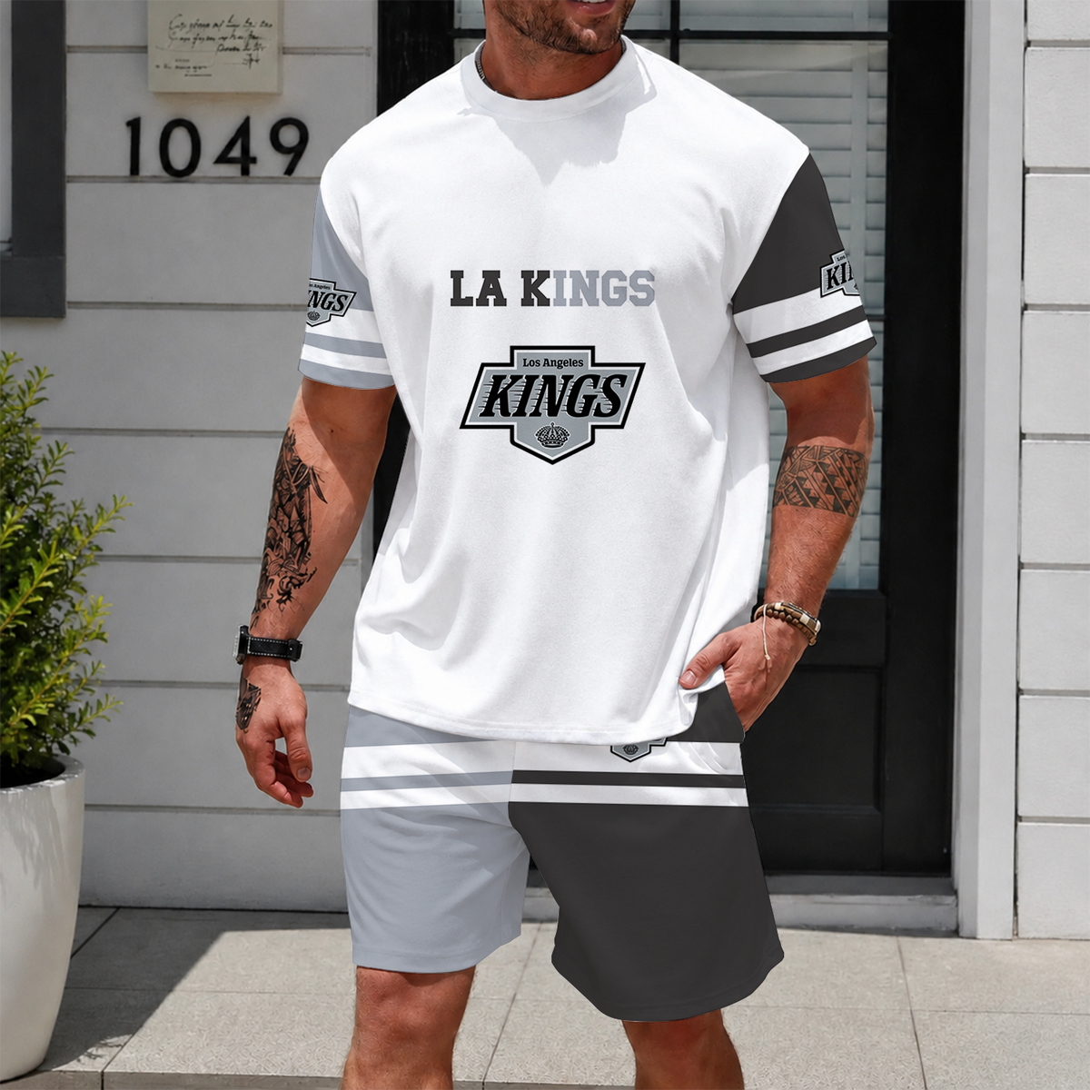 [SUPER SALE] NEW CUSTOMIZED NHL16 LAK LOS ANGELES KINGS UNISEX T-SHIRT & SHORTS SET