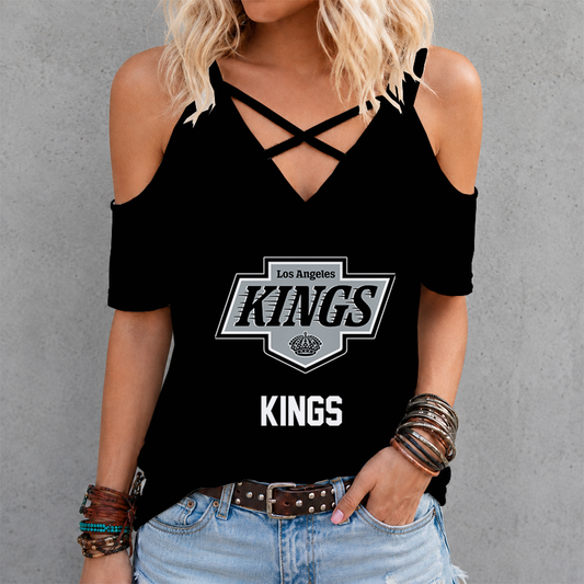 [SUPER SALE] NEW CUSTOMIZED NHL16 LAK LOS ANGELES KINGS CRISS CROSS V-NECK TOP