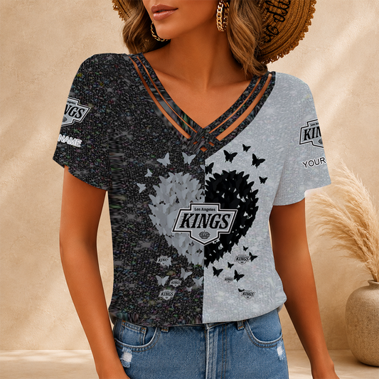 [SUPER SALE] NEW CUSTOMIZED NHL16 LAK LOS ANGELES KINGS V-NECK SHIRT