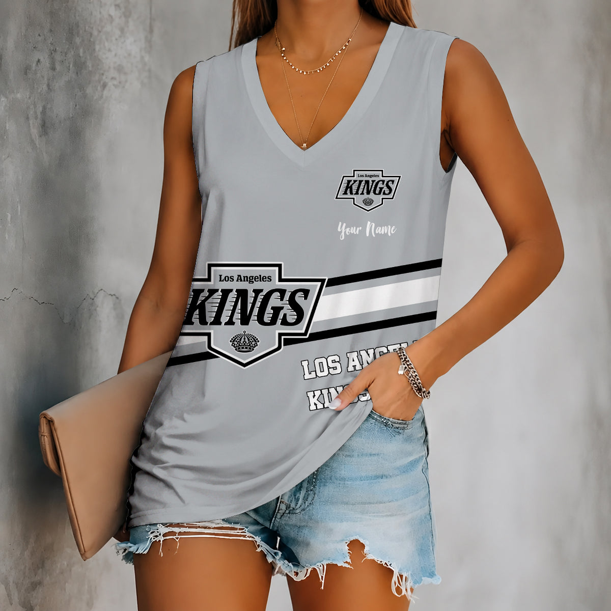 [SUPER SALE] NEW CUSTOMIZED NHL16 LAK LOS ANGELES KINGS WOMEN'S V-NECK TANK TOP