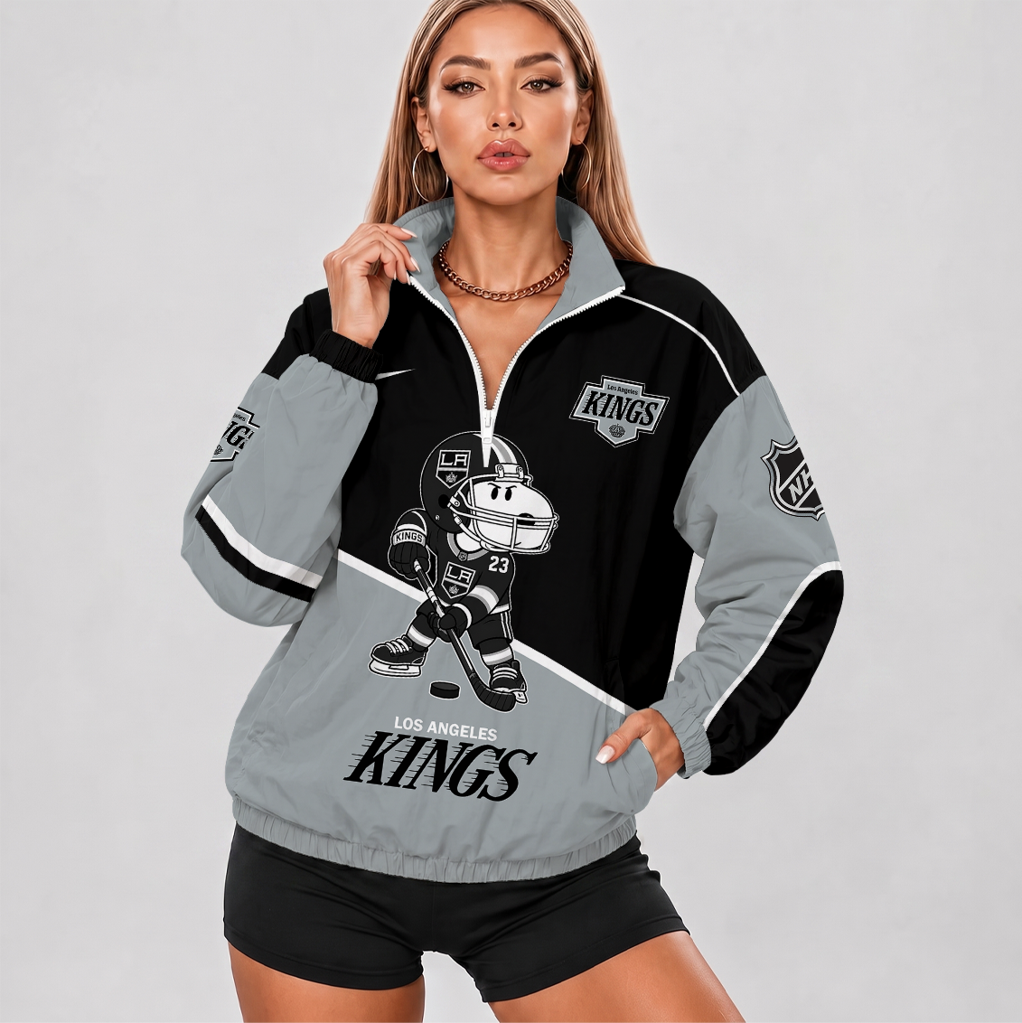 [SUPER SALE] NEW CUSTOMIZED NHL16 LAK LOS ANGELES KINGS V-NECK ZIPPER SWEATSHIRT JACKET
