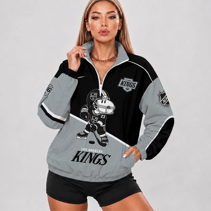 [SUPER SALE] NEW CUSTOMIZED NHL16 LAK LOS ANGELES KINGS V-NECK ZIPPER SWEATSHIRT JACKET