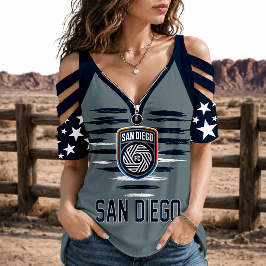 [FAN EXCLUSIVE] NEW CUSTOMIZED MLS16 SDF SAN DIEGO FC STRAPPY COLD-SHOULDER TOP