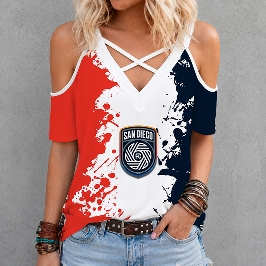 [FAN EXCLUSIVE] NEW CUSTOMIZED MLS16 SDF SAN DIEGO FC CRISS CROSS V-NECK TOP