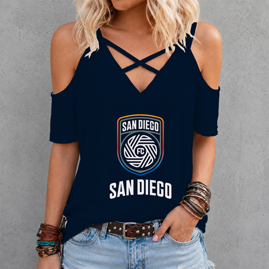 [FAN EXCLUSIVE] NEW CUSTOMIZED MLS16 SDF SAN DIEGO FC CRISS CROSS V-NECK TOP