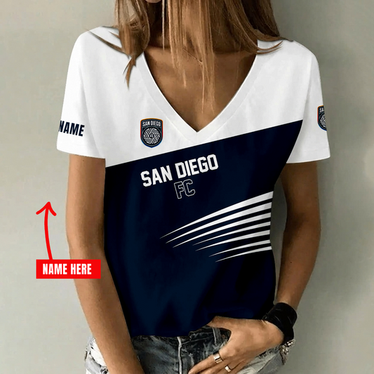 [FAN EXCLUSIVE] NEW CUSTOMIZED MLS16 SDF SAN DIEGO FC V-NECK FEMALE SHIRT