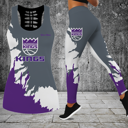 [HOT DEAL] NEW CUSTOMIZED NBA16 SKI SACRAMENTO KINGS HOLLOW TANK TOP & LEGGINGS SET