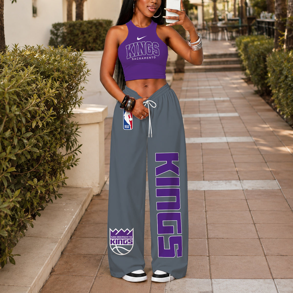 [HOT DEAL] NEW CUSTOMIZED NBA16 SKI SACRAMENTO KINGS'S CROP TOP & LONGPANTS SET