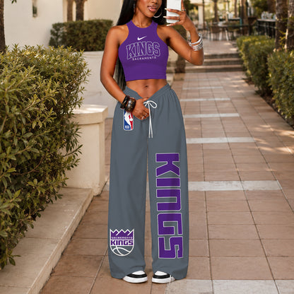 [HOT DEAL] NEW CUSTOMIZED NBA16 SKI SACRAMENTO KINGS'S CROP TOP & LONGPANTS SET