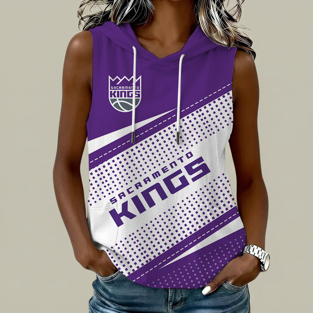 [HOT DEAL] NEW CUSTOMIZED NBA16 SKI SACRAMENTO KINGS  WOMEN'S SLEEVELESS HOODED POCKET TANK TOP