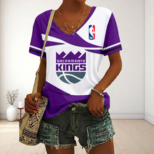 [HOT DEAL] NEW CUSTOMIZED NBA16 SKI SACRAMENTO KINGS V-NECK FEMALE SHIRT