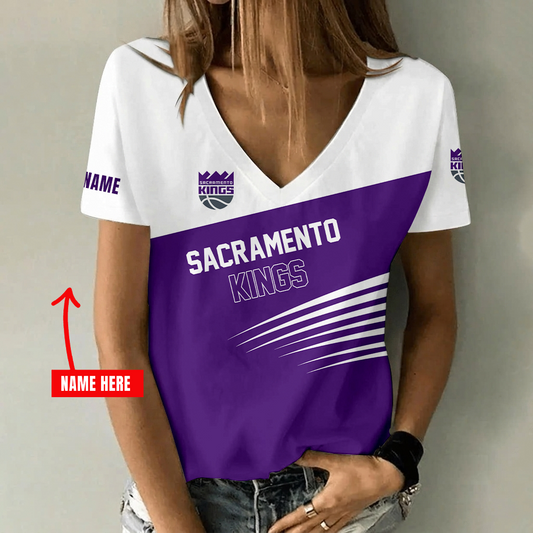 [HOT DEAL] NEW CUSTOMIZED NBA16 SKI SACRAMENTO KINGS V-NECK FEMALE SHIRT
