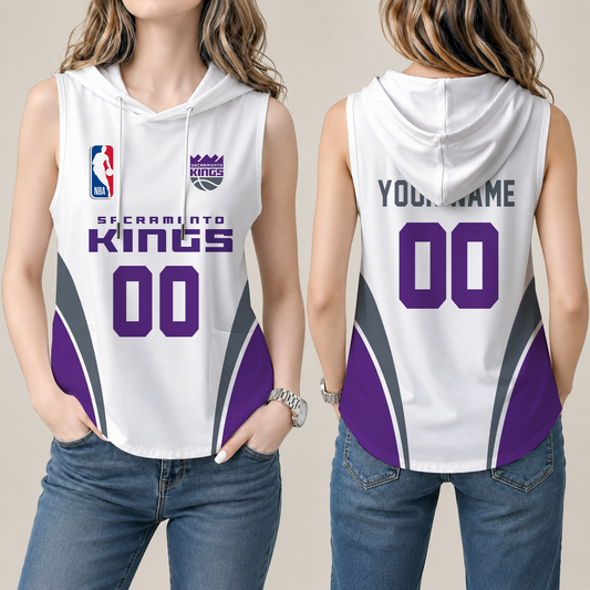 [HOT DEAL] NEW CUSTOMIZED NBA16 SKI SACRAMENTO KINGS  WOMEN'S SLEEVELESS HOODED POCKET TANK TOP