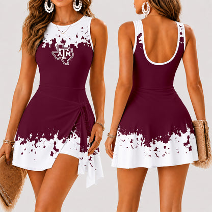 [FAN FAVORITE] NEW CUSTOMIZED NCAA FBS16 TAA TEXAS A&M AGGIES WOMEN'S SUMMER SKORT DRESS