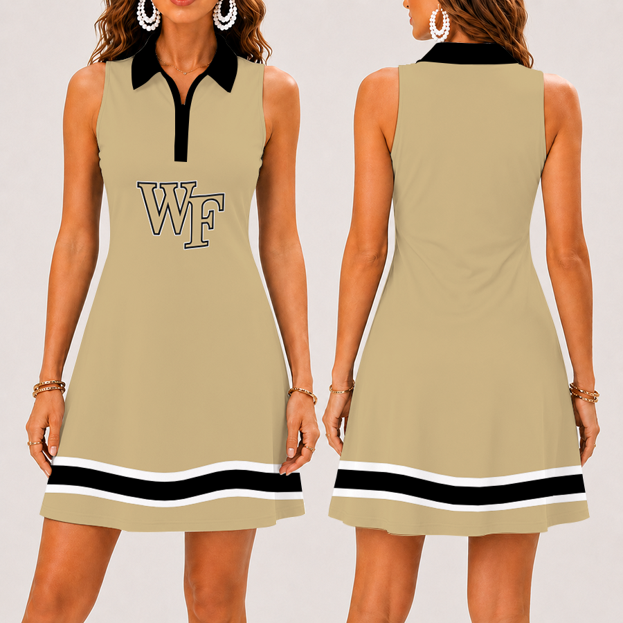 [FAN FAVORITE] NEW CUSTOMIZED NCAA CFH16 WFD WAKE FOREST DEMON DEACONS WOMEN'S ZIP SLEEVELESS POLO DRESS