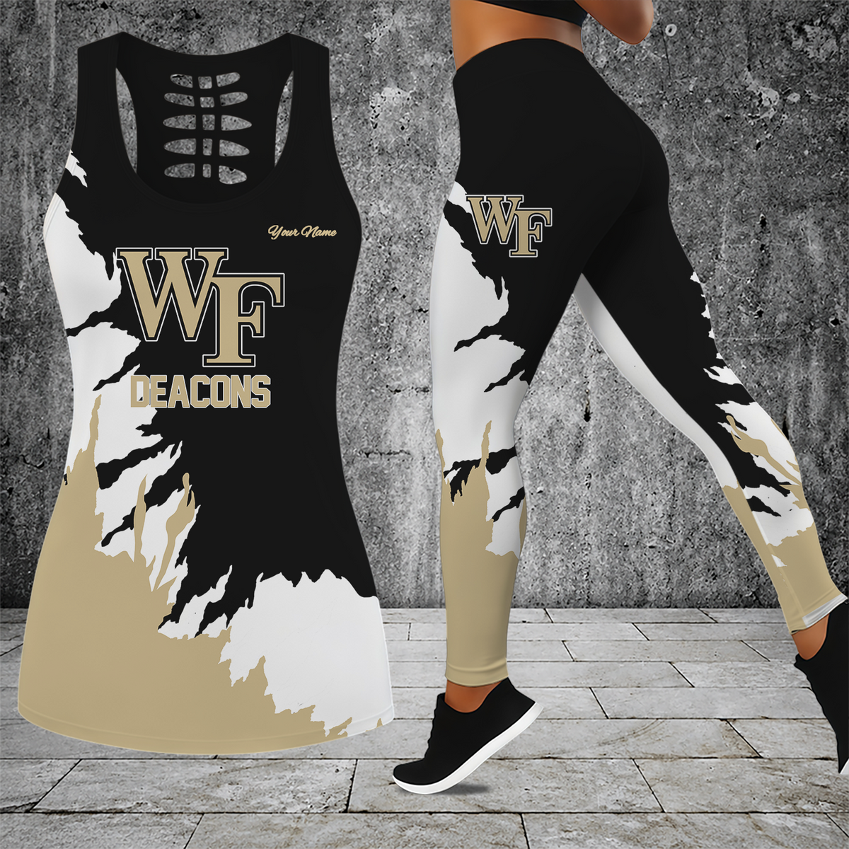 [FAN FAVORITE] NEW CUSTOMIZED NCAA CFH16 WFD WAKE FOREST DEMON DEACONS HOLLOW TANK TOP & LEGGINGS SET