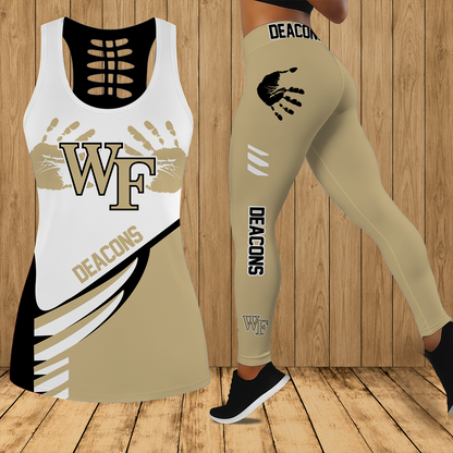 [FAN FAVORITE] NEW CUSTOMIZED NCAA CFH16 WFD WAKE FOREST DEMON DEACONS HOLLOW TANK TOP & LEGGINGS SET