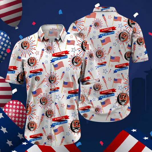 [SPECIAL OFFER] NEW CUSTOMIZED NFL16 CCB CINCINNATI BENGALS PATRIOTIC 250 USA HAWAIIAN SHIRT