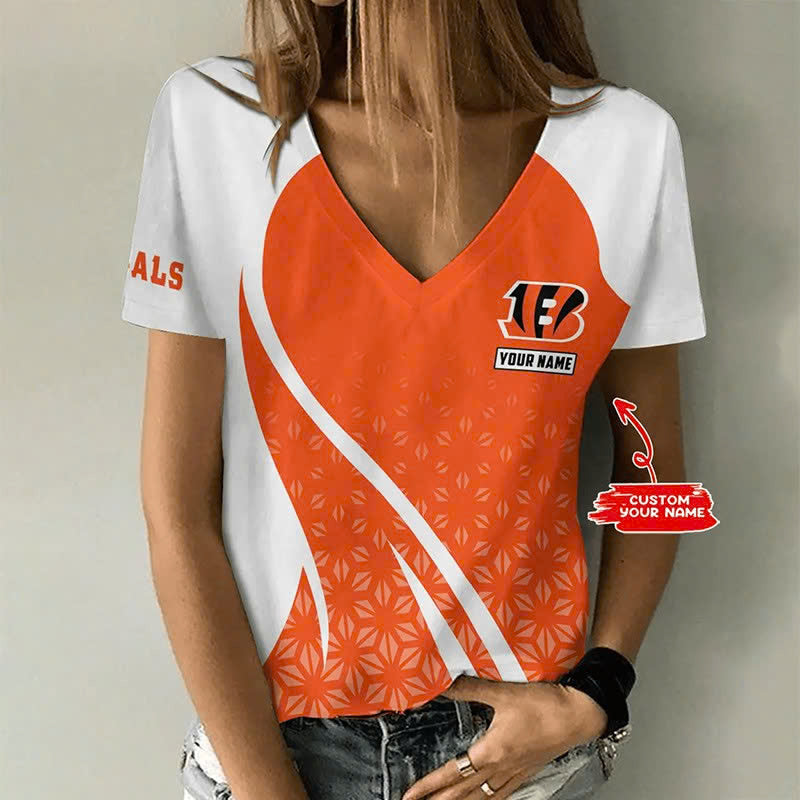 [SPECIAL OFFER] NEW CUSTOMIZED NFL16 CCB CINCINNATI BENGALS V-NECK FEMALE SHIRT