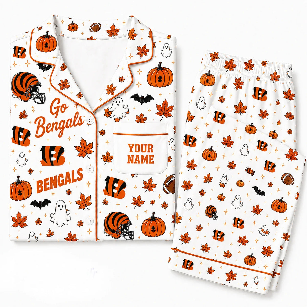 [SPECIAL OFFER] NEW CUSTOMIZED NFL16 CCB CINCINNATI BENGALS HALLOWEEN LONG PAJAMAS SET
