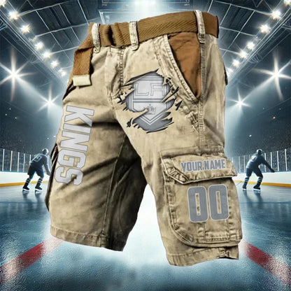 [SUPER SALE] NEW CUSTOMIZED NHL16 LAK LOS ANGELES KINGS CARGO SHORTS