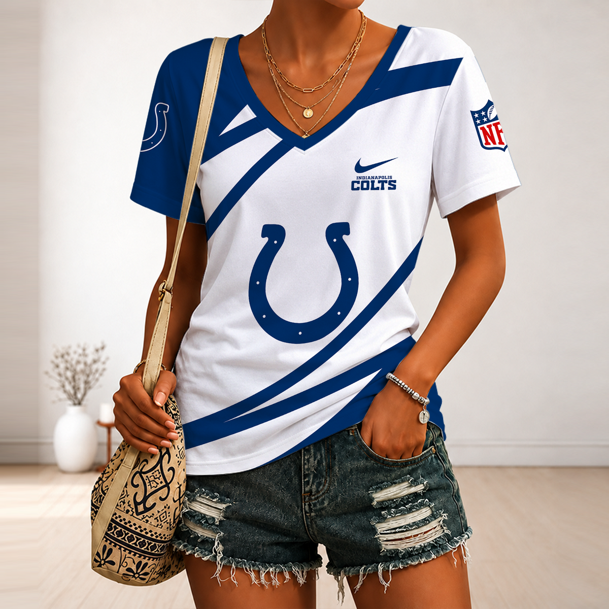 [SPECIAL OFFER] NEW CUSTOMIZED NFL17 IDC INDIANAPOLIS COLTS V-NECK FEMALE SHIRT