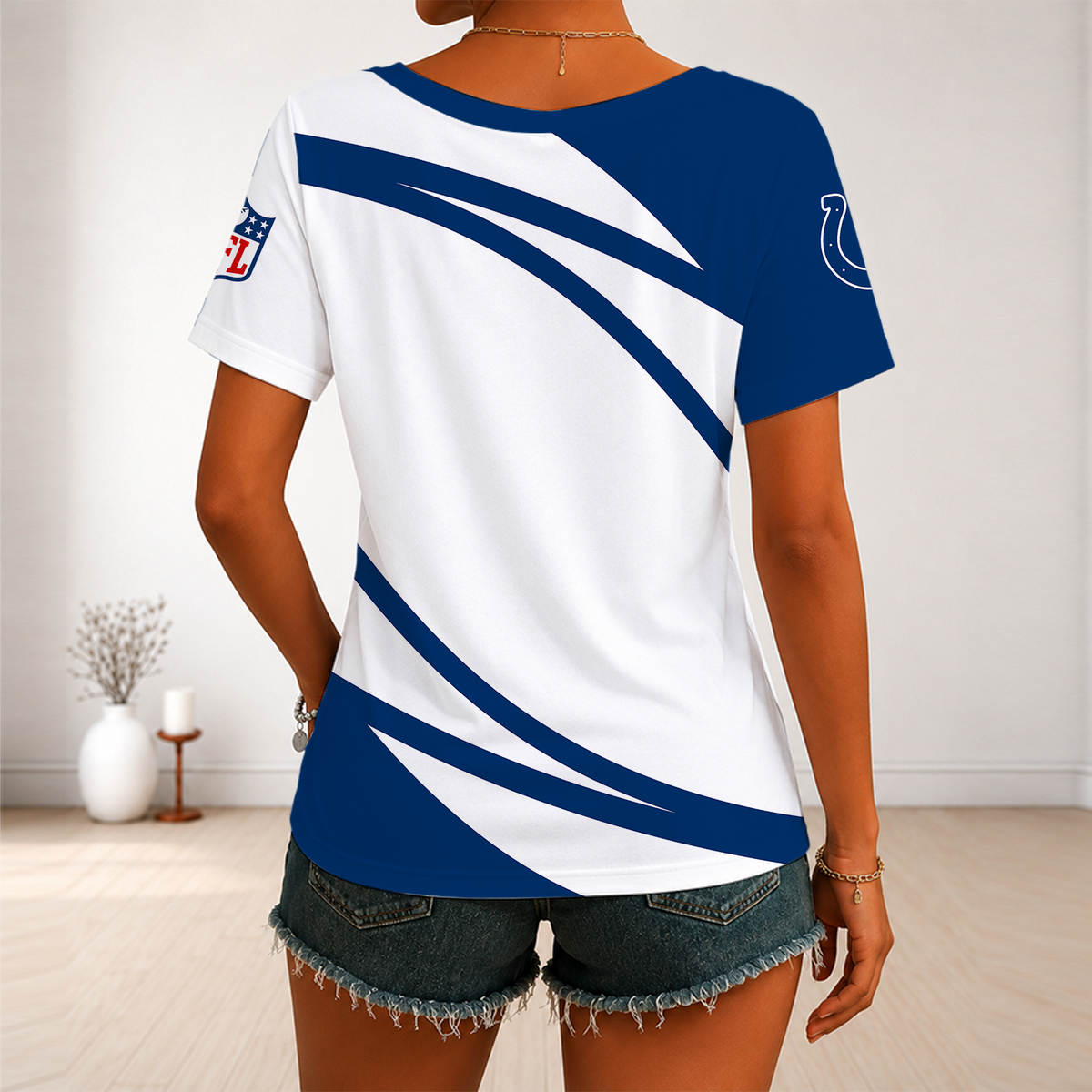 [SPECIAL OFFER] NEW CUSTOMIZED NFL17 IDC INDIANAPOLIS COLTS V-NECK FEMALE SHIRT