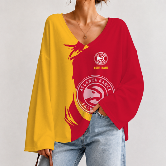 [HOT DEAL] NEW CUSTOMIZED NBA17 AHA ATLANTA HAWKS V-NECK LONG SLEEVED CROP TOP