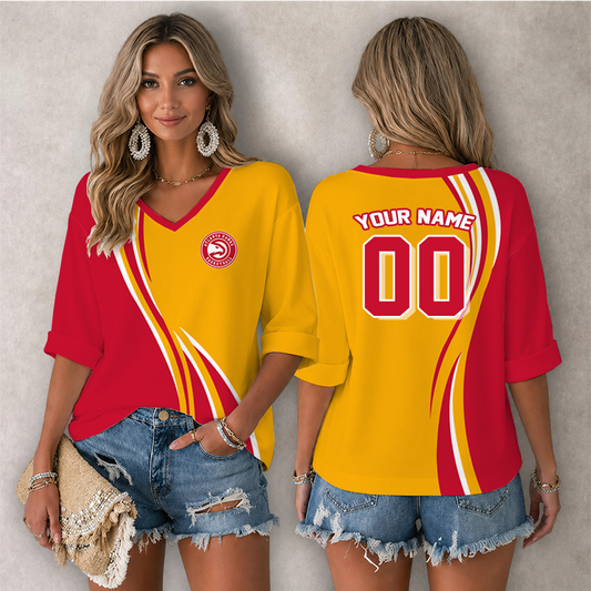[HOT DEAL] NEW CUSTOMIZED NBA17 AHA ATLANTA HAWKS WOMEN'S HEART V-NECK LONG SLEEVE SHIRT