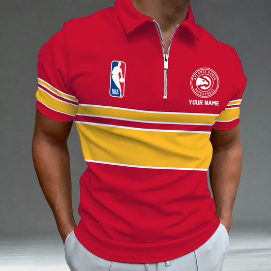 [HOT DEAL] NEW CUSTOMIZED NBA17 AHA ATLANTA HAWKS ZIP POLO SHIRT