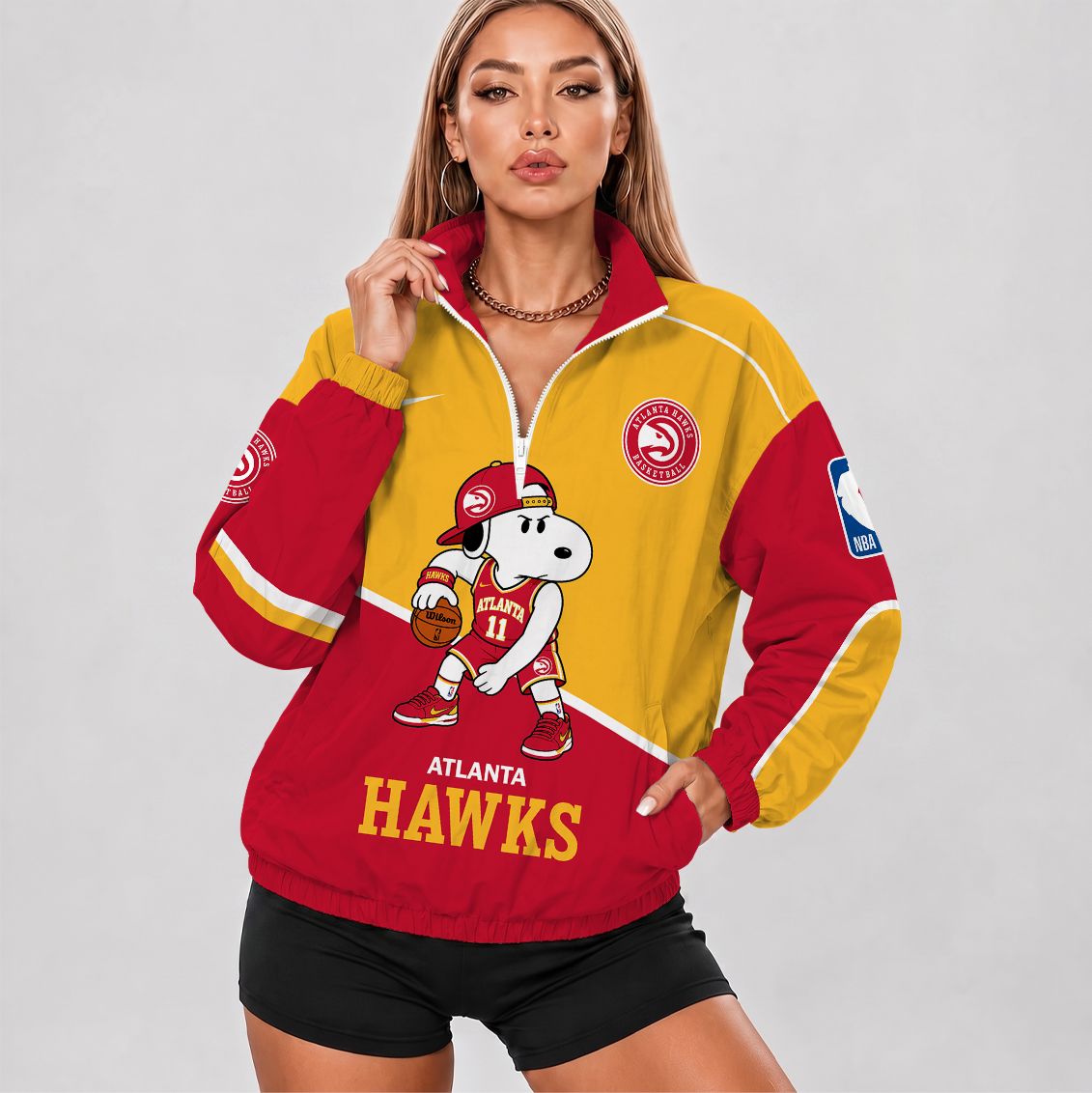 [HOT DEAL] NEW CUSTOMIZED NBA17 AHA ATLANTA HAWKS V-NECK ZIPPER SWEATSHIRT JACKET