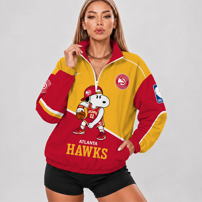 [HOT DEAL] NEW CUSTOMIZED NBA17 AHA ATLANTA HAWKS V-NECK ZIPPER SWEATSHIRT JACKET
