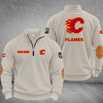 [SUPER SALE] NEW CUSTOMIZED NHL17 CGF CALGARY FLAMES MULTICOLOR STRIPED QUATER ZIP SWEATSHIRT
