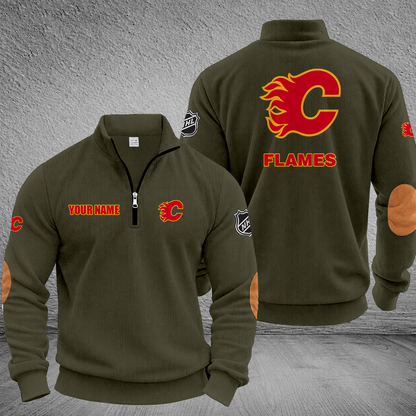 [SUPER SALE] NEW CUSTOMIZED NHL17 CGF CALGARY FLAMES MULTICOLOR STRIPED QUATER ZIP SWEATSHIRT