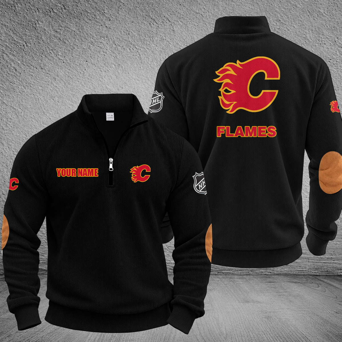 [SUPER SALE] NEW CUSTOMIZED NHL17 CGF CALGARY FLAMES MULTICOLOR STRIPED QUATER ZIP SWEATSHIRT