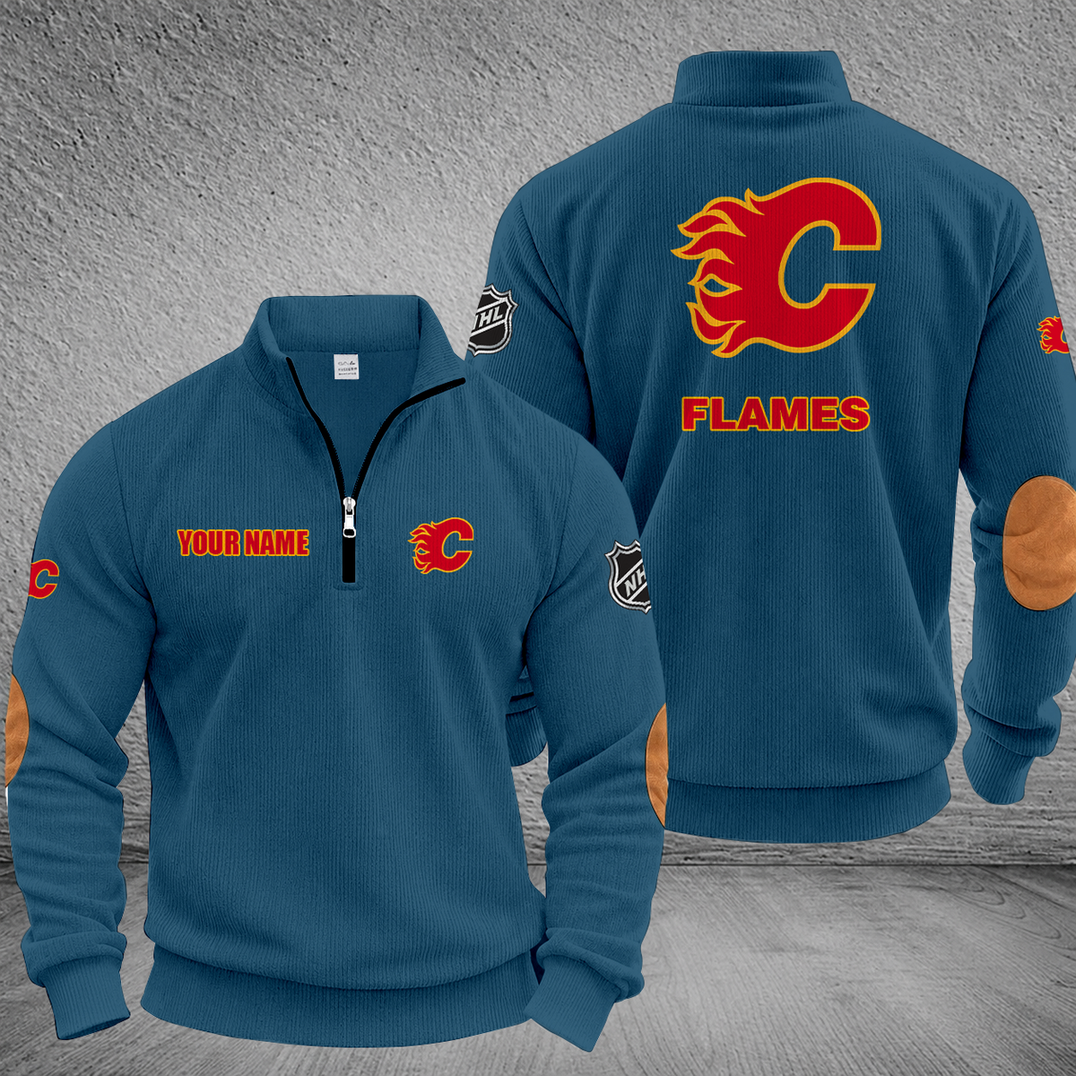 [SUPER SALE] NEW CUSTOMIZED NHL17 CGF CALGARY FLAMES MULTICOLOR STRIPED QUATER ZIP SWEATSHIRT