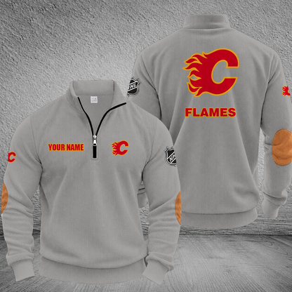 [SUPER SALE] NEW CUSTOMIZED NHL17 CGF CALGARY FLAMES MULTICOLOR STRIPED QUATER ZIP SWEATSHIRT