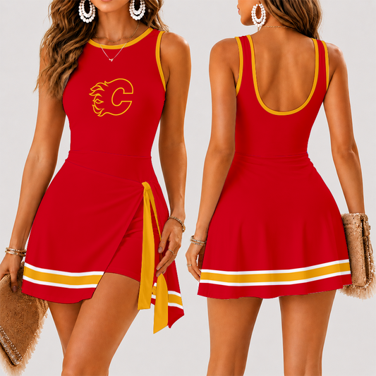 [SUPER SALE] NEW CUSTOMIZED NHL17 CGF CALGARY FLAMES WOMEN'S SUMMER SKORT DRESS