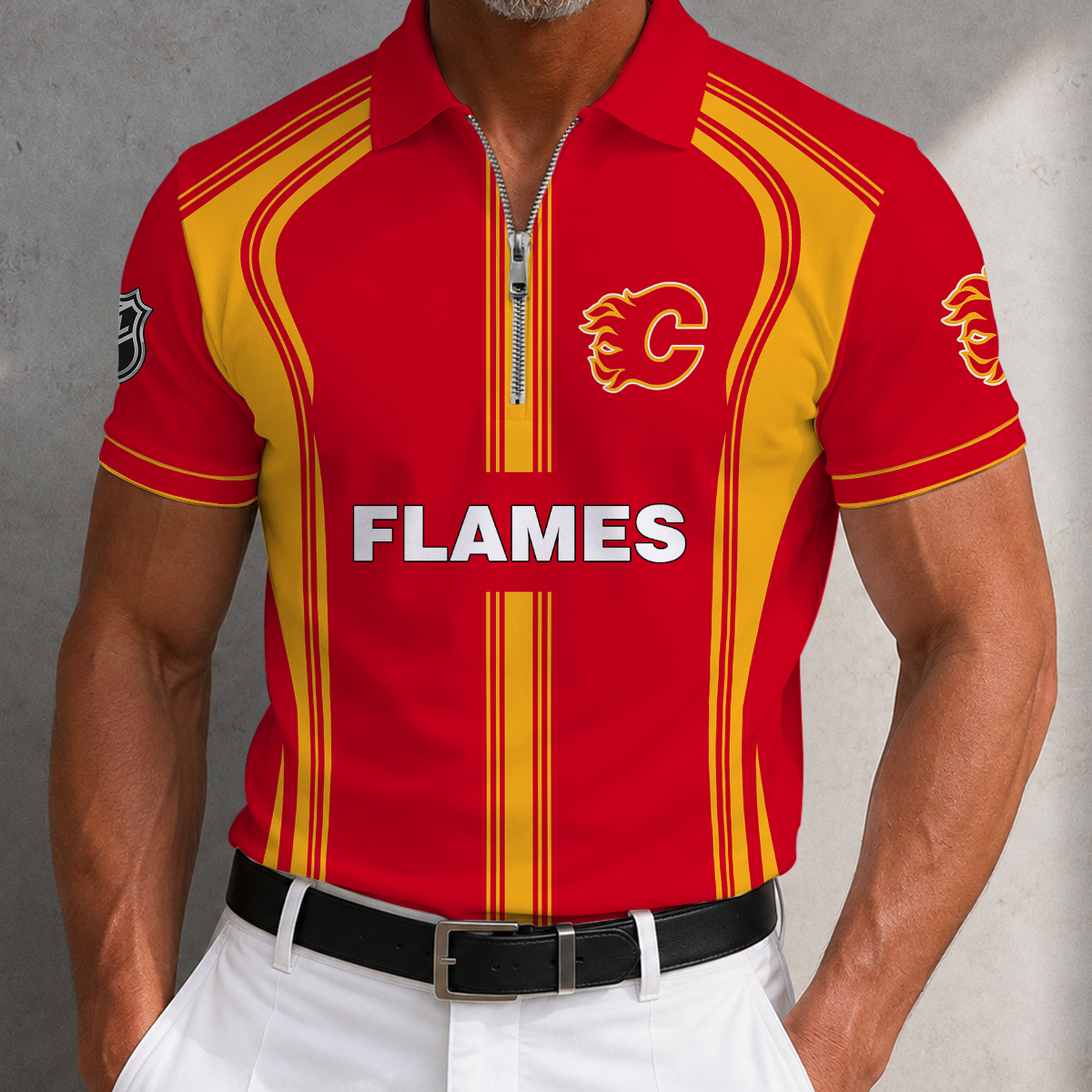 [SUPER SALE] NEW CUSTOMIZED NHL17 CGF CALGARY FLAMES POLO SHIRT