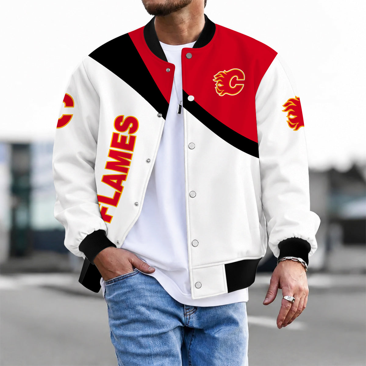 [SUPER SALE] NEW CUSTOMIZED NHL17 CGF CALGARY FLAMES SATIN VARSITY JACKET & BASEBALL JACKET