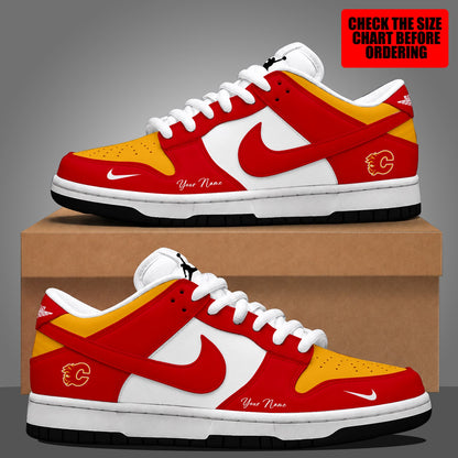 [SUPER SALE] NEW CUSTOMIZED NHL17 CGF CALGARY FLAMES DUNK LOW SHOES