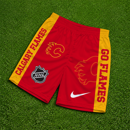 [SUPER SALE] NEW CUSTOMIZED NHL17 CGF CALGARY FLAMES SHORT PANTS